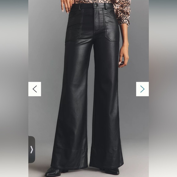 Pilcro Black Leather-Look Wide Leg Flare Pants - Picture 3 of 4